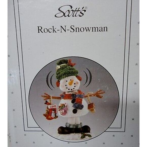 NEW Scott's ROCK-N-SNOWMAN Figurine Holiday Christmas 7.5" Wobble Head Decor NIB - Picture 4 of 5
